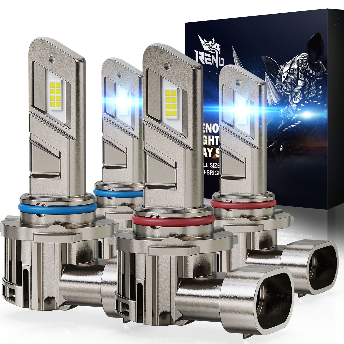 RENO LED Headlight Bulbs, 22000LM 6500K 100W/Pair Fog Lights Built-in Cooling Fan In Line Plug and Play Light Bulb, Pack of 2