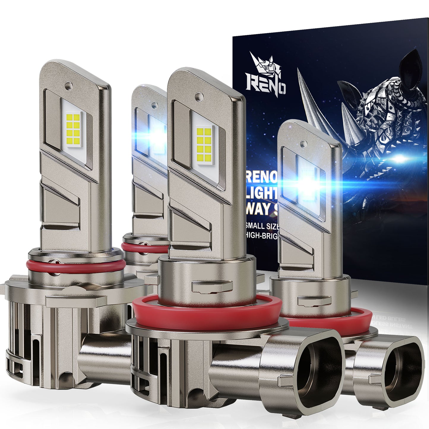 RENO LED Headlight Bulbs, 22000LM 6500K 100W/Pair Fog Lights Built-in Cooling Fan In Line Plug and Play Light Bulb, Pack of 2