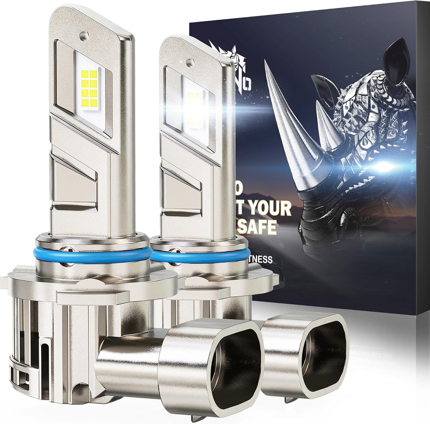 RENO LED Headlight Bulbs, 22000LM 6500K 100W/Pair Fog Lights Built-in Cooling Fan In Line Plug and Play Light Bulb, Pack of 2