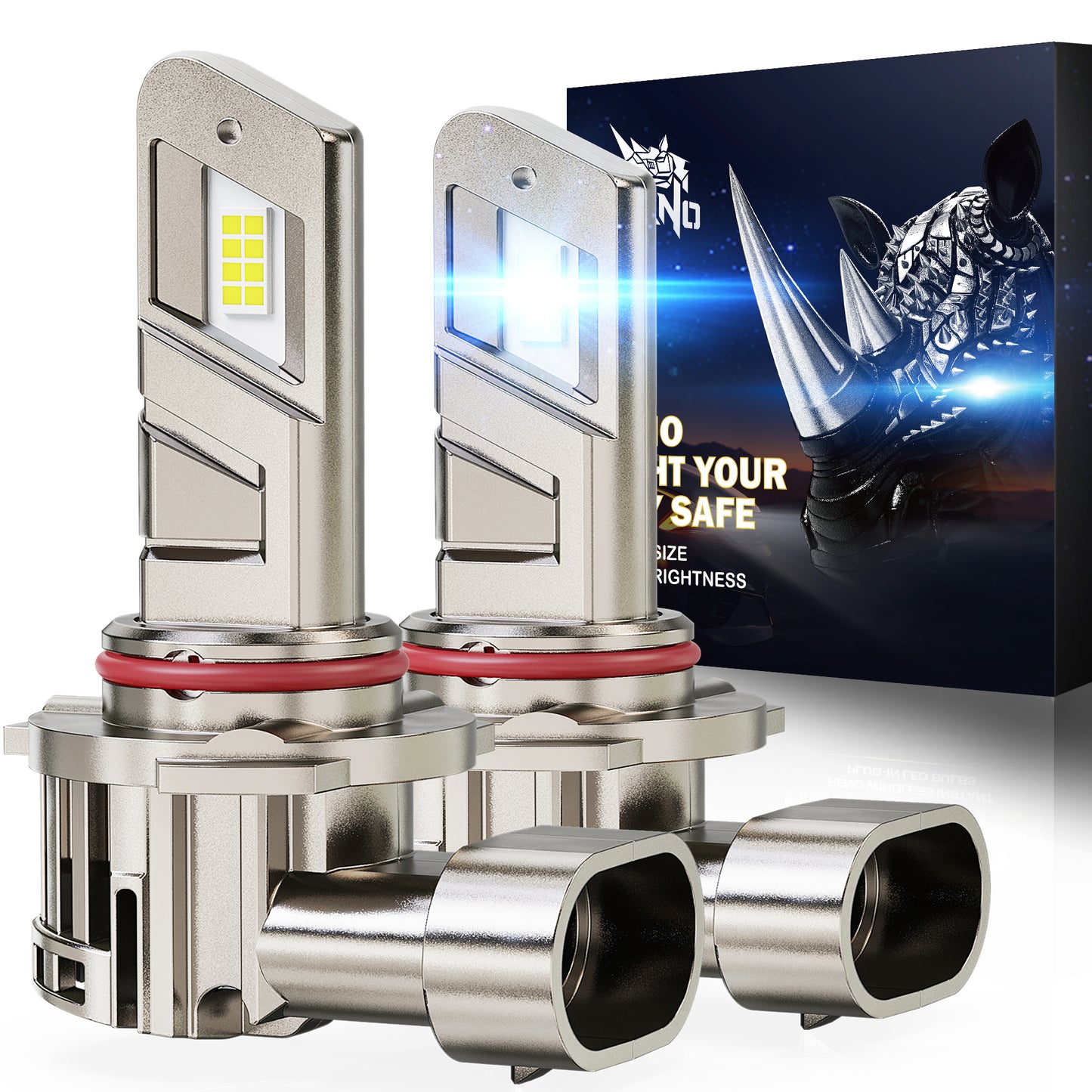 RENO LED Headlight Bulbs, 22000LM 6500K 100W/Pair Fog Lights Built-in Cooling Fan In Line Plug and Play Light Bulb, Pack of 2