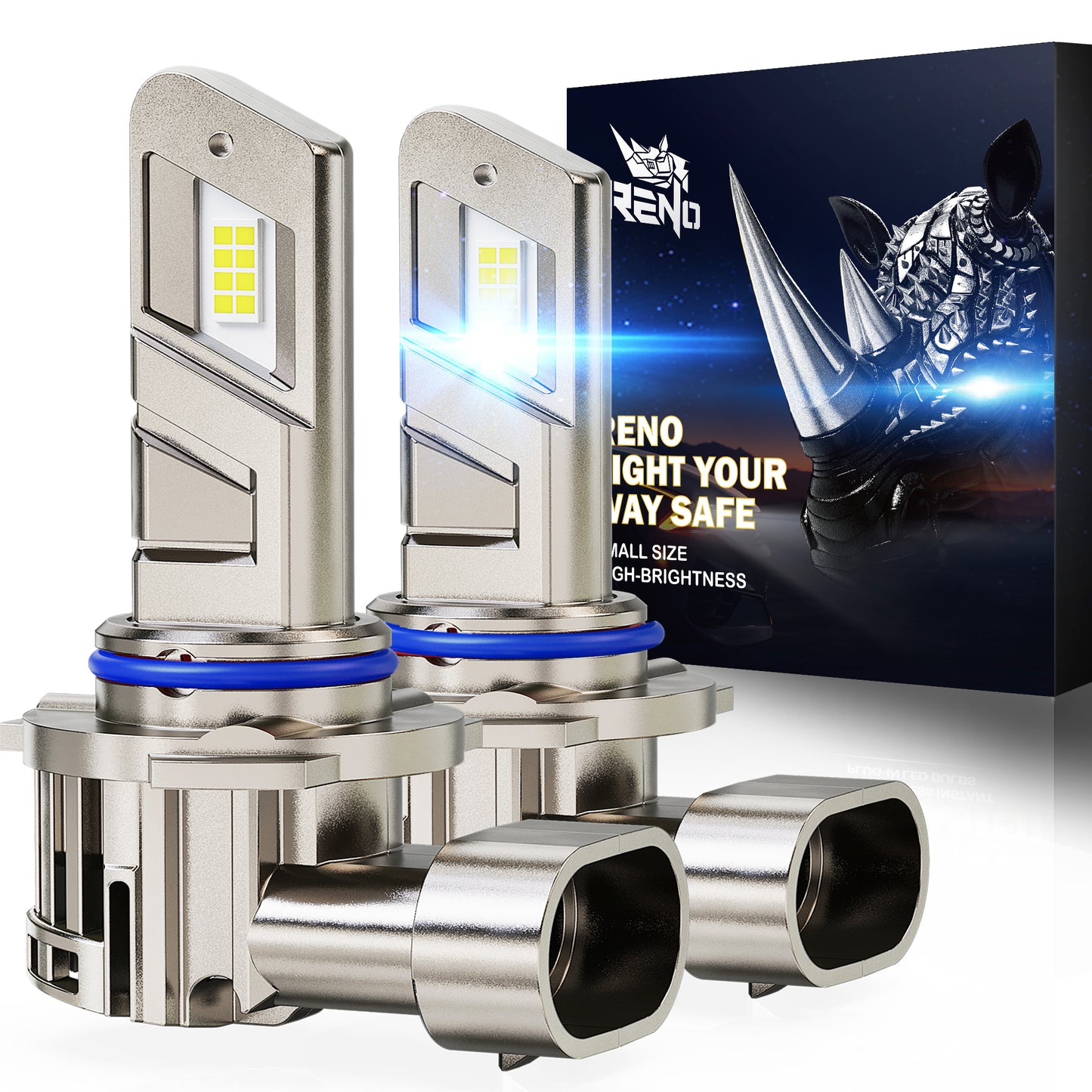 RENO LED Headlight Bulbs, 22000LM 6500K 100W/Pair Fog Lights Built-in Cooling Fan In Line Plug and Play Light Bulb, Pack of 2