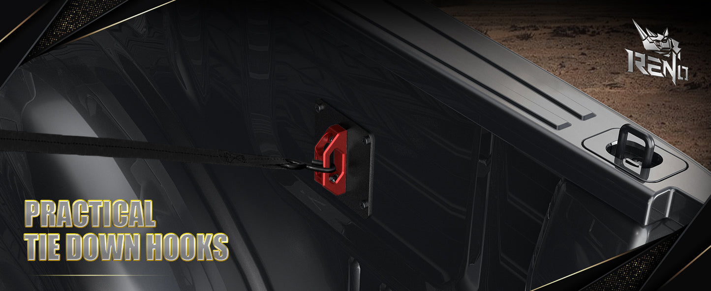 RENO Box Link Tie Down Anchors, Aluminum Cleats+304 Stainless Steel Plates Fits for 2015+ F150 F250 F350 Raptor / 2022+ F150 Lightning, Replace FL3Z-99000A64-B,FL3Z-9928408-AB (Black/Red/Silver, 4pcs)