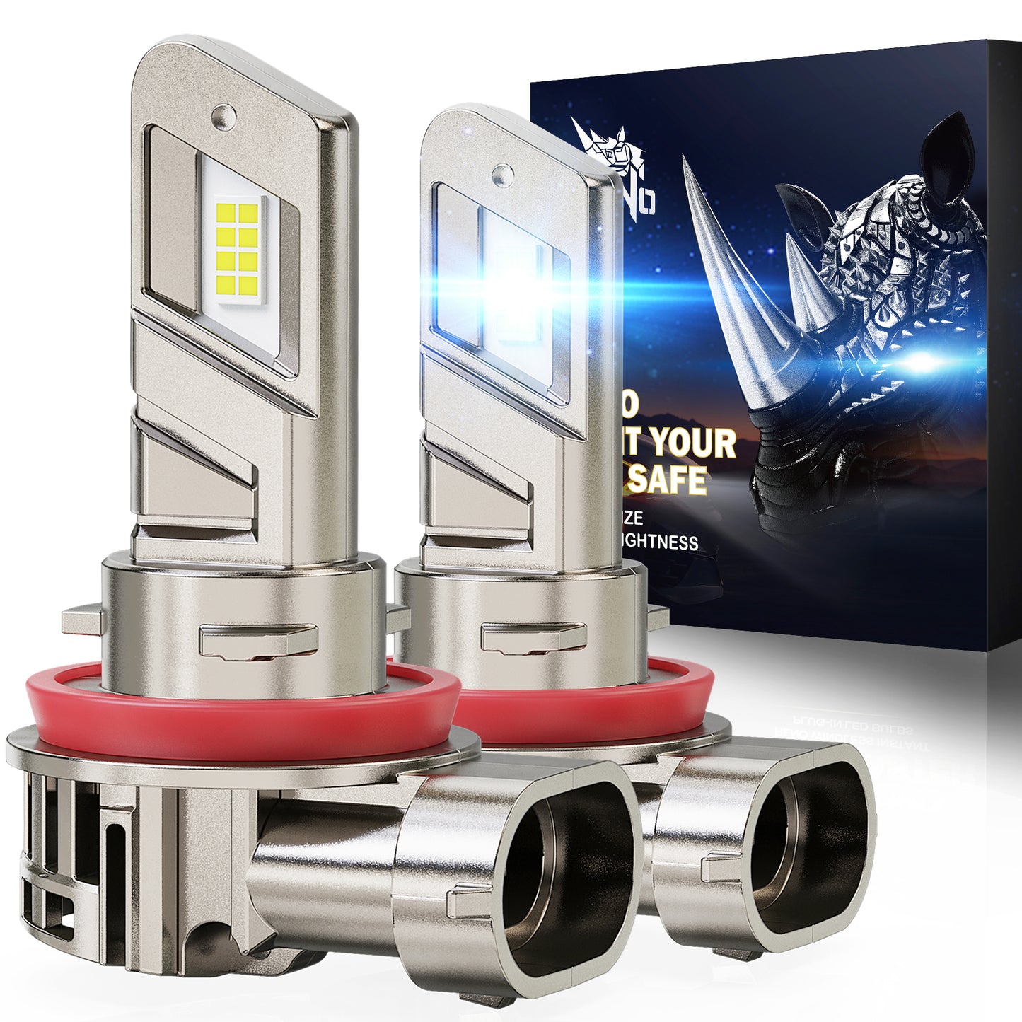 RENO LED Headlight Bulbs, 22000LM 6500K 100W/Pair Fog Lights Built-in Cooling Fan In Line Plug and Play Light Bulb, Pack of 2