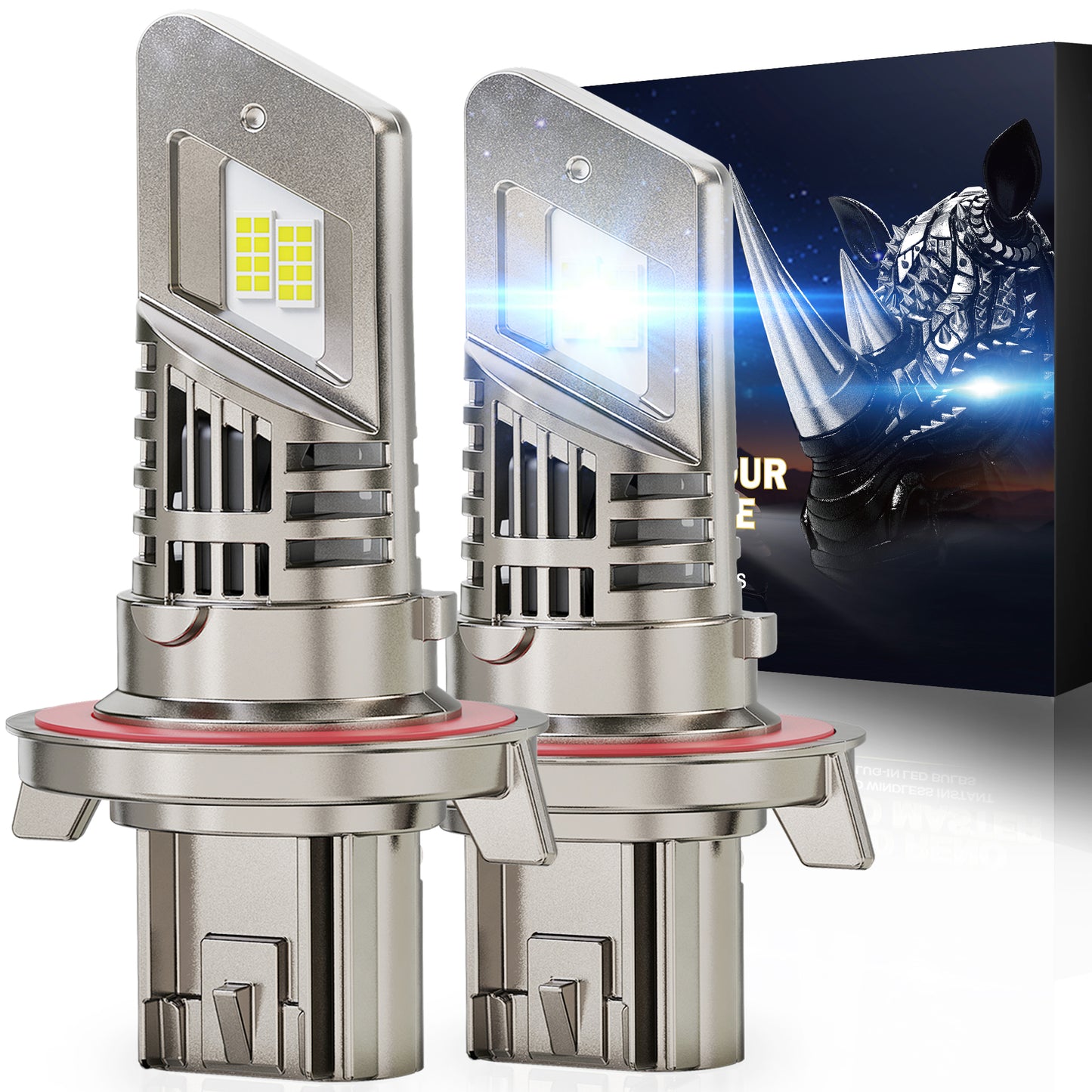 RENO LED Headlight Bulbs, 22000LM 6500K 100W/Pair Fog Lights Built-in Cooling Fan In Line Plug and Play Light Bulb, Pack of 2