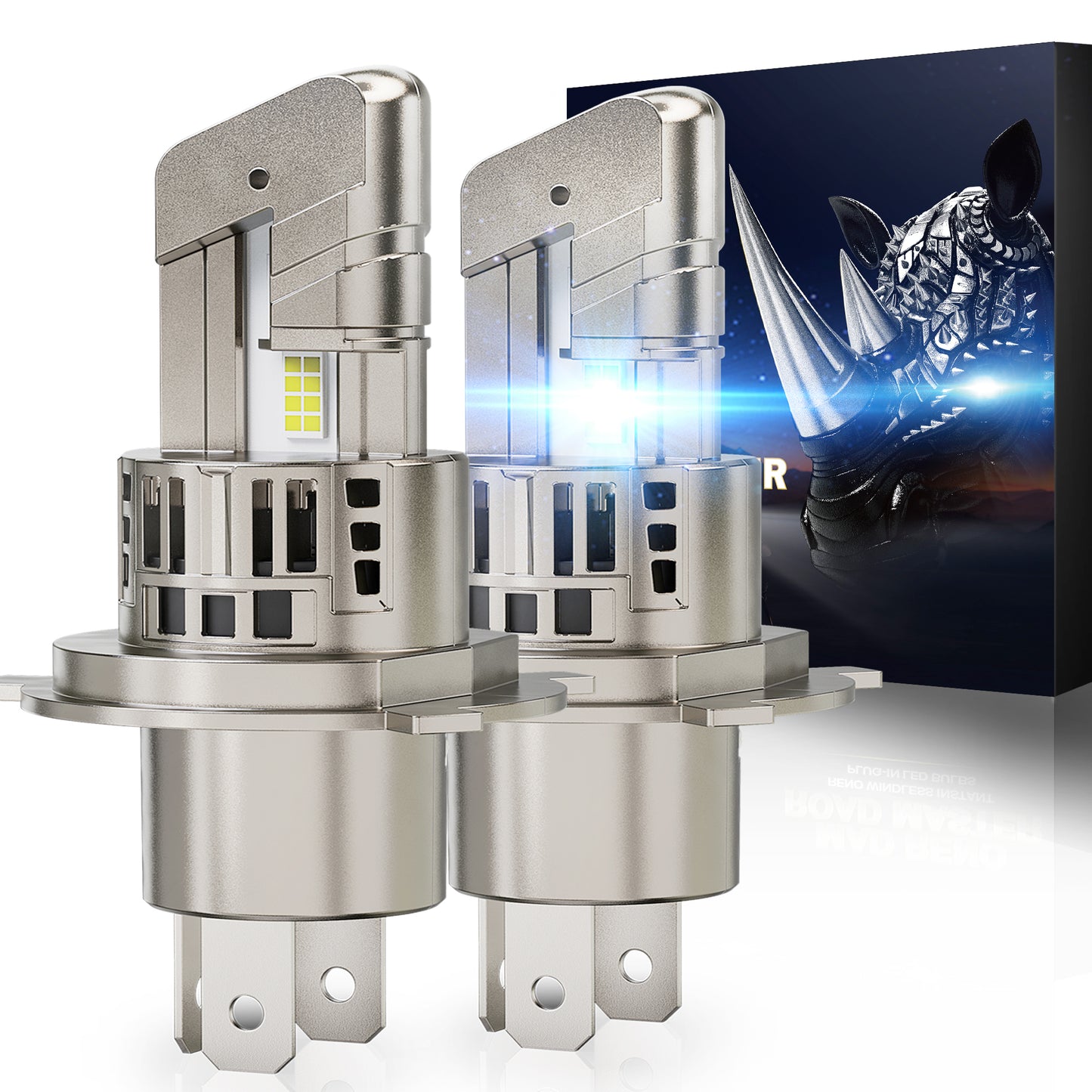 RENO LED Headlight Bulbs, 22000LM 6500K 100W/Pair Fog Lights Built-in Cooling Fan In Line Plug and Play Light Bulb, Pack of 2