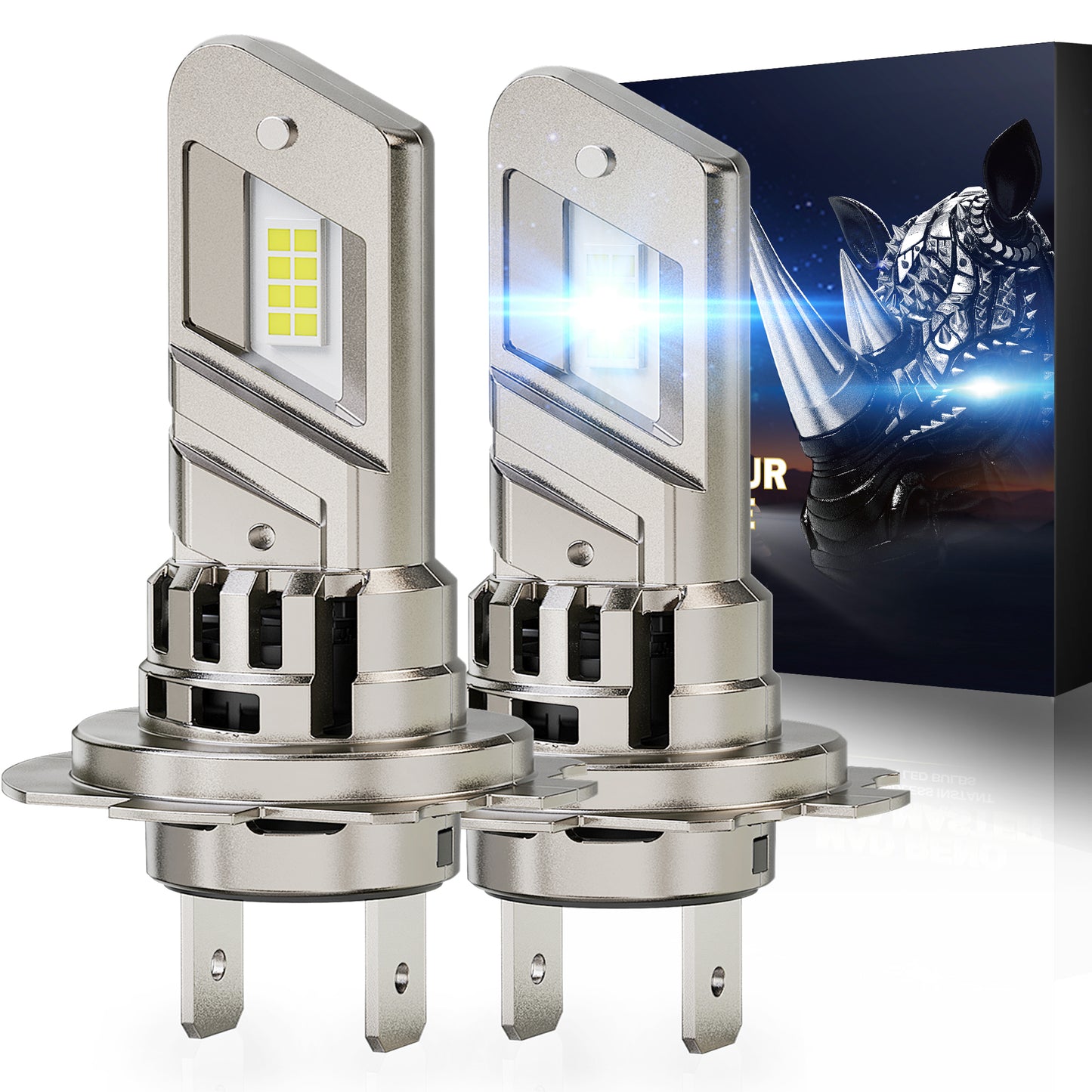 RENO LED Headlight Bulbs, 22000LM 6500K 100W/Pair Fog Lights Built-in Cooling Fan In Line Plug and Play Light Bulb, Pack of 2