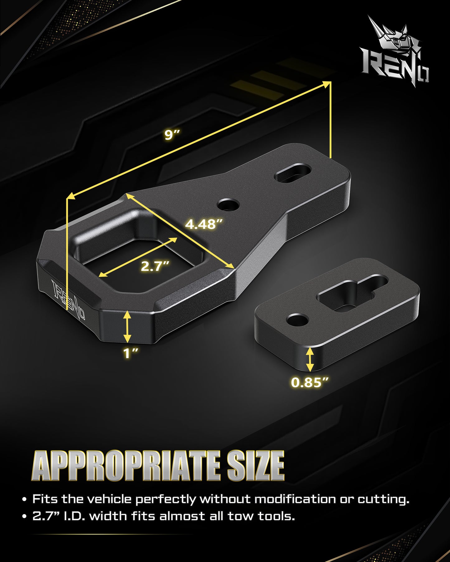 RENO Bronco Rear Tow Hooks, Big D-Ring Hook Fits 2021-2024 Ford Bronco, Replace OEM M-18954-BTHR (Aluminum, Set of 2)