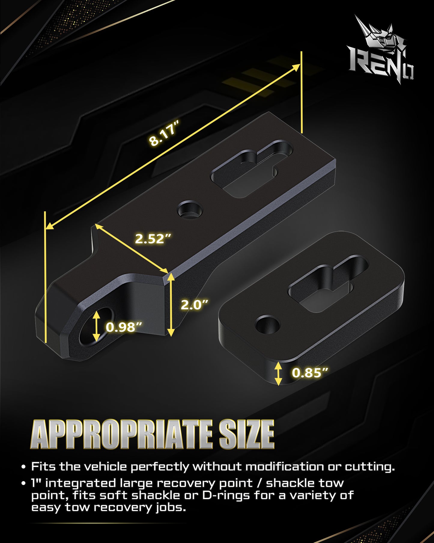 RENO Front Tow Hooks, Fits Ford F150 / Raptor 2WD/4WD, Replaces OEM 4L3Z17A954AA / 6L3Z17A954AA (Black,2PCS)