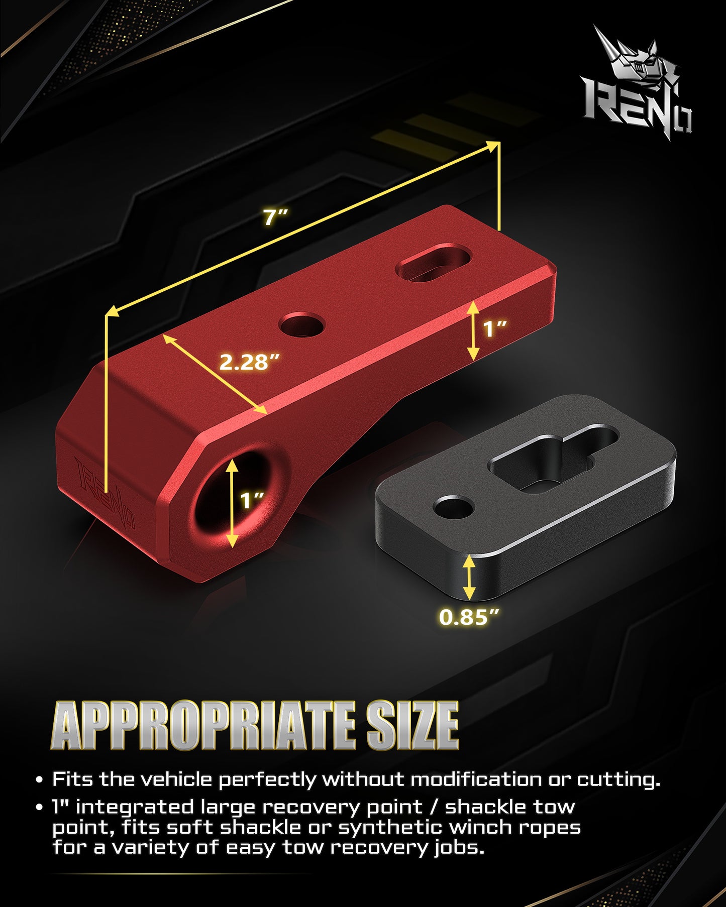 RENO Bronco Rear Tow Point, Rock Ring Tow Hook Fits 2021-2024 Ford Bronco, Replace OEM M-18954-BTHR (Aluminum, Set of 2)