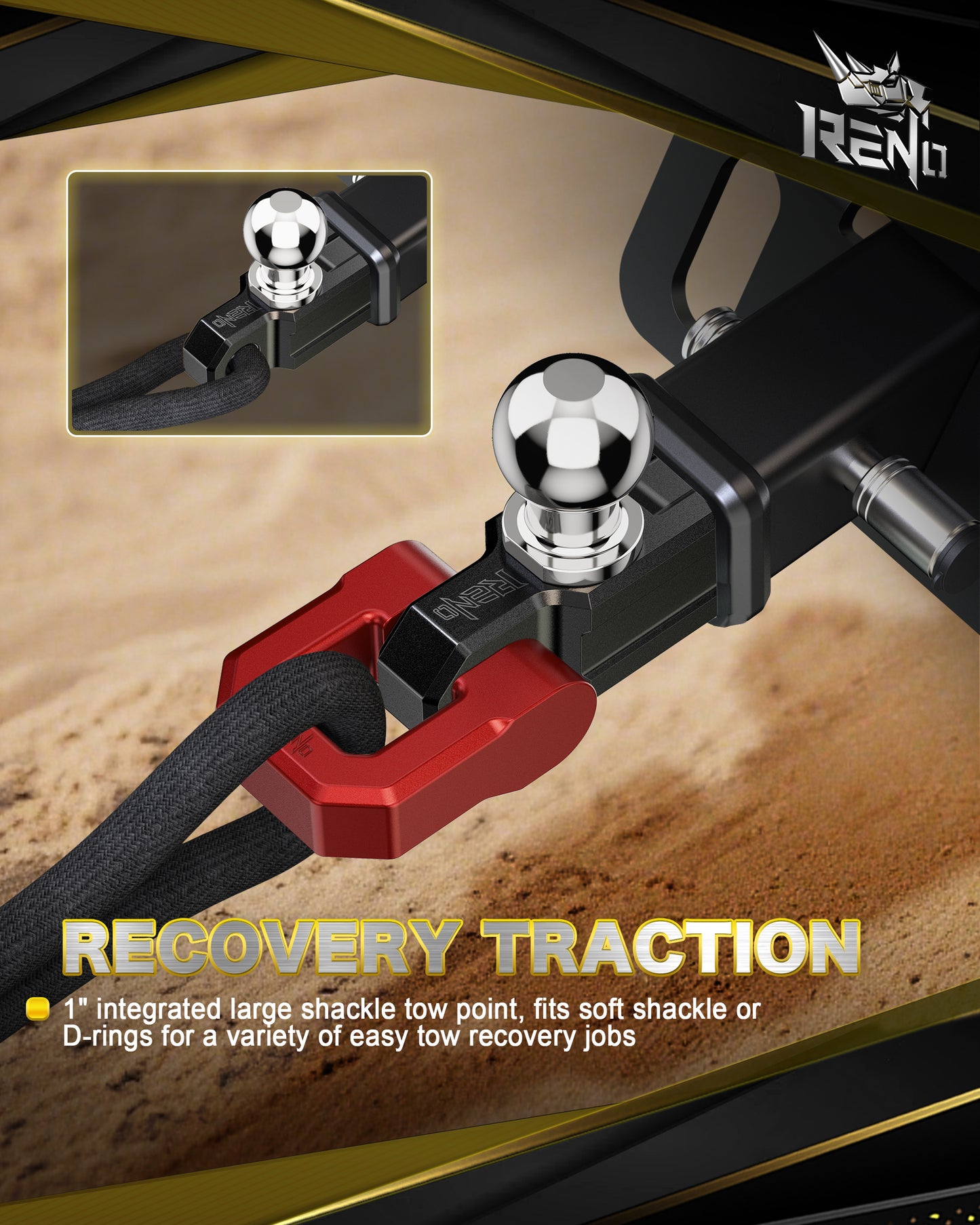RENO Trailer Hitch, Aluminum Tow Hitch Compatible with 2 inch Receiver Hitch with 2" Ball Mount Fits 3/4" D-Ring Shackle or Soft Shackle - 6,000 LBS GTW (1 Pack)