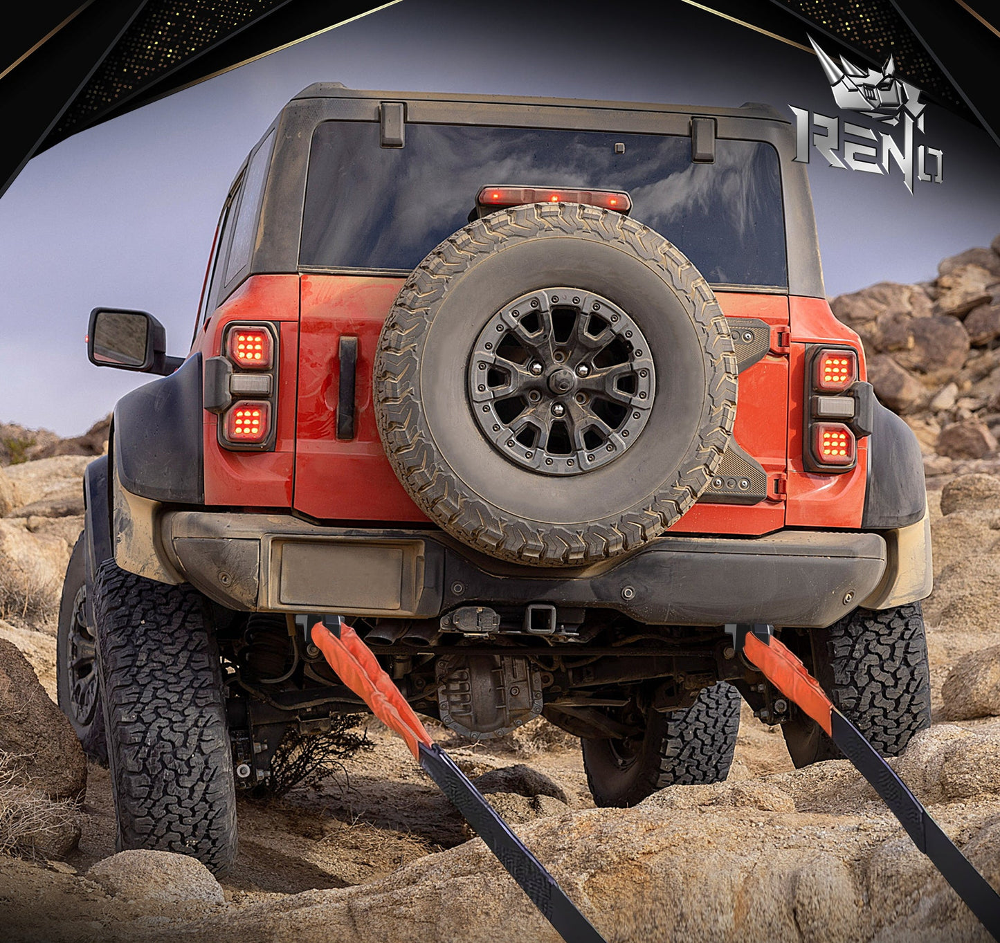 RENO Aluminum Rear Tow Hook, Bronco Tow Hooks with 3/4" D-Ring Shackle Compatible with 2021-2024 Bronco Truck Vehicle Towing Recovery, Replace OEM M-18954-BTHR (Black, 2Pcs)