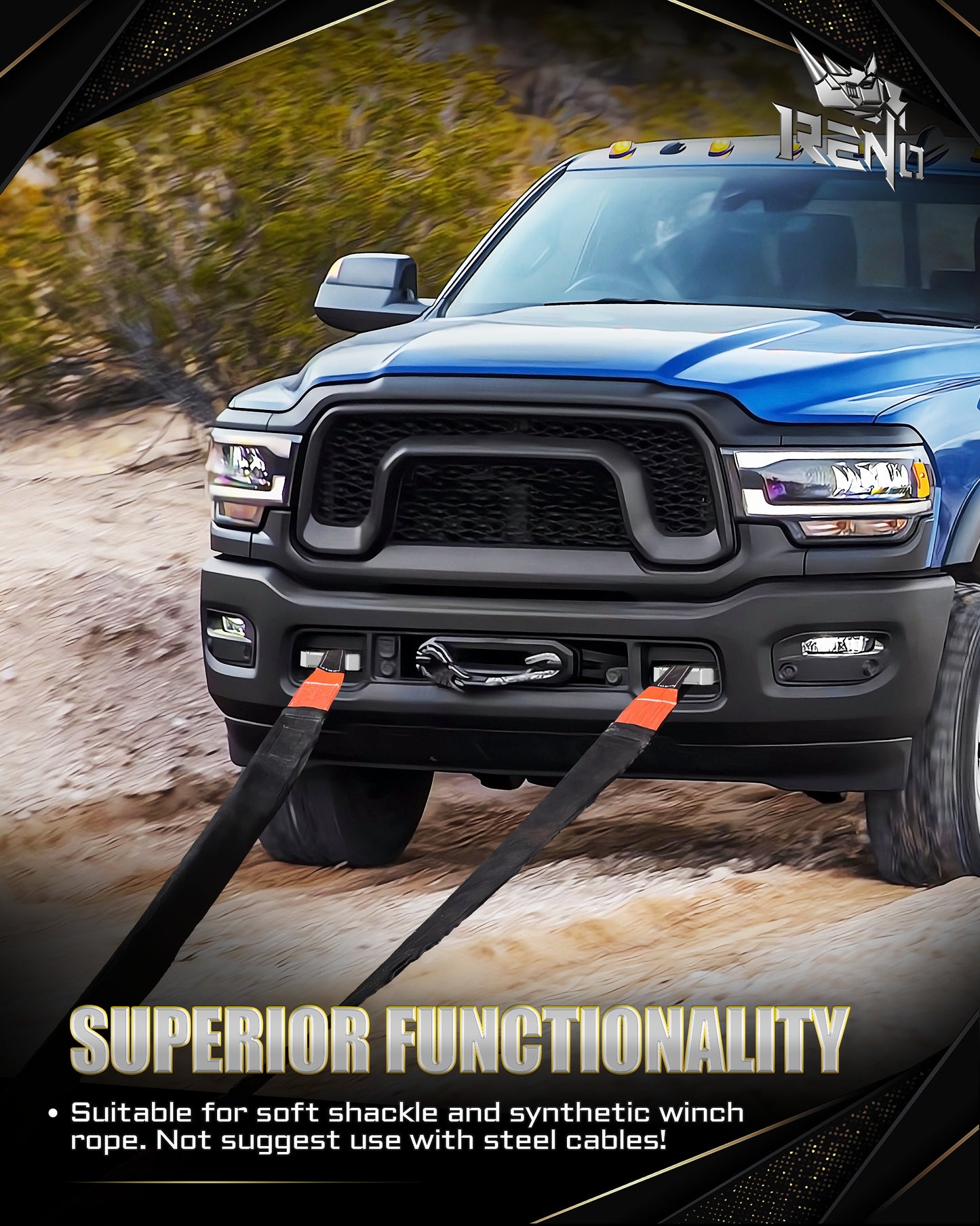 RENO Front Tow Hooks, Heavy Duty D-Ring Shackle Fits Ram 2500/3500 Truck Recovery (Aluminum, Set of 2)