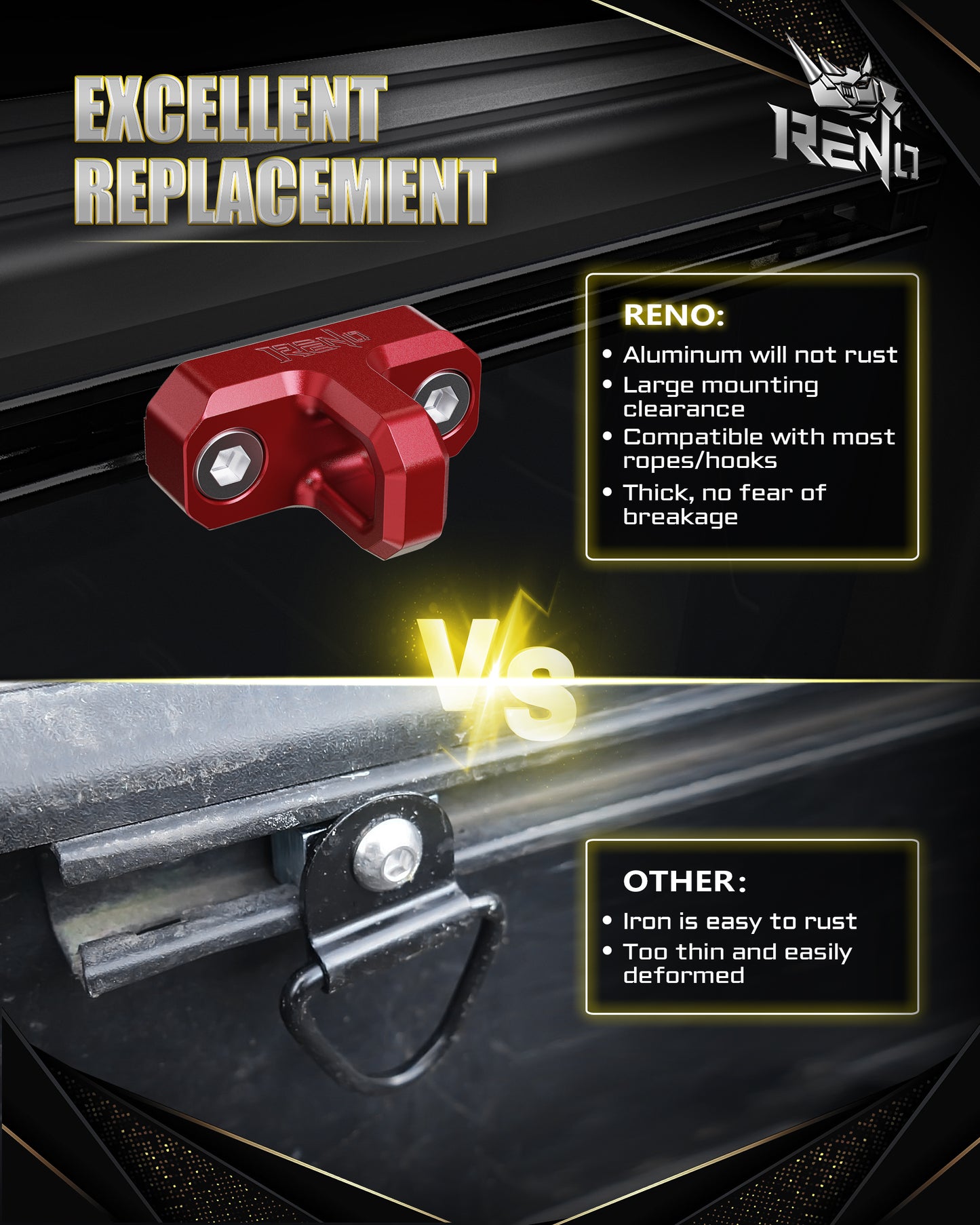 RENO Truck Bed Rail Cleats Tie Down Anchors Bed Rail Cleats For Tacoma Tundra Gladiator Small Size (Black/Red, 2pcs)