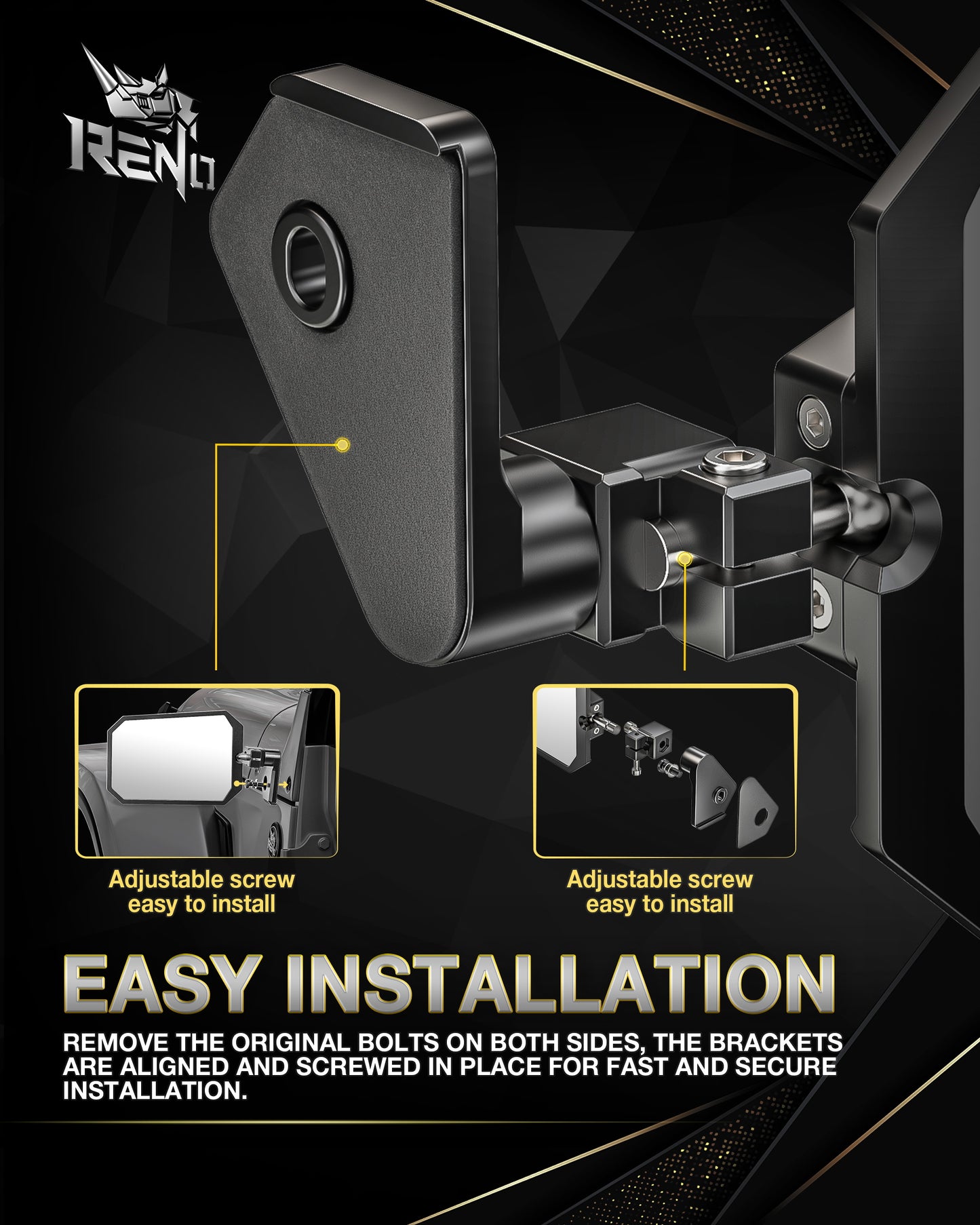 RENO Jeep Wrangler Mirrors Doors Off, Aluminum CNC Side Mirrors