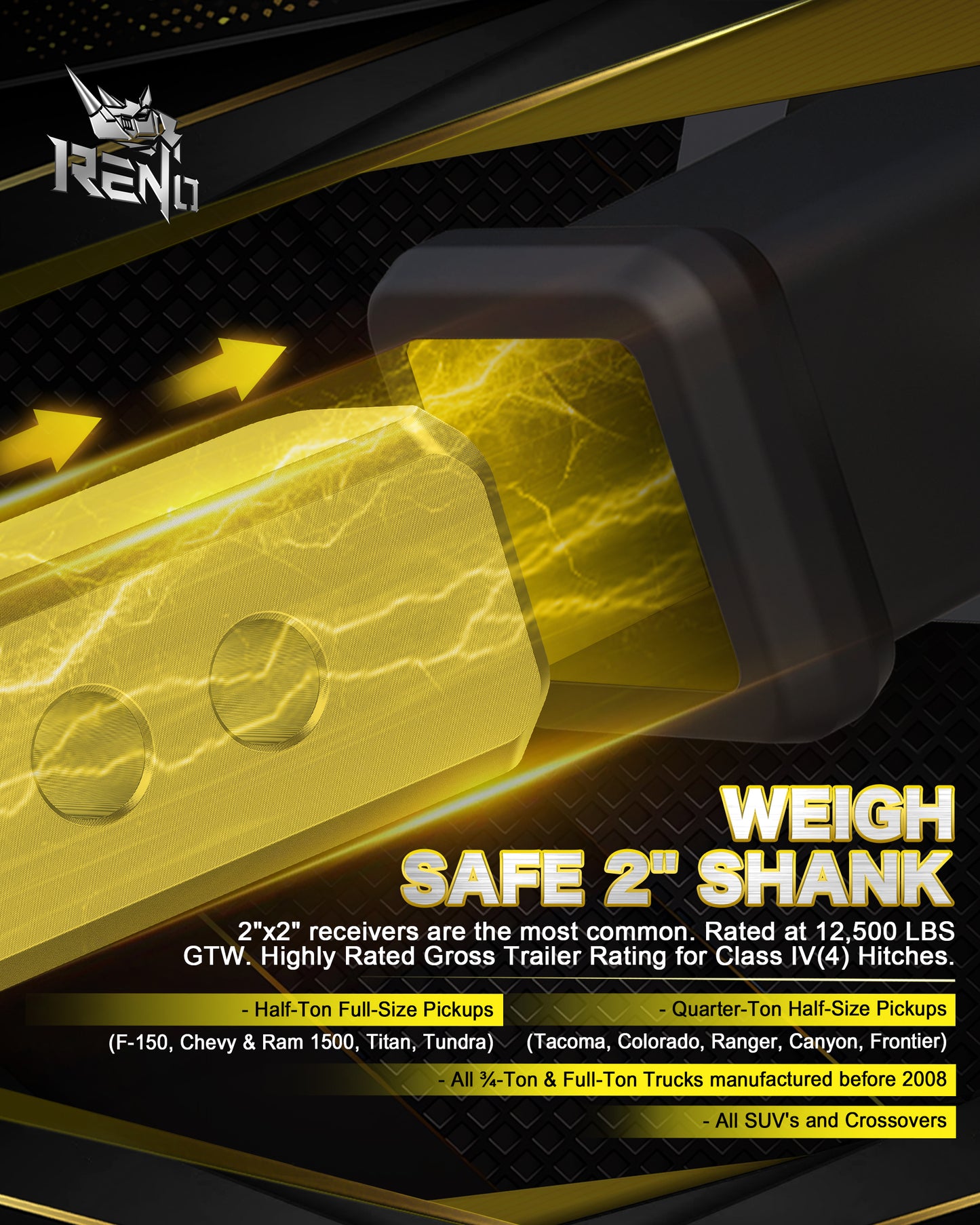 RENO 2" Receiver Adjustable Trailer Hitch, Dual-Balls (2" & 2-5/16") Aluminum Tow Hitch