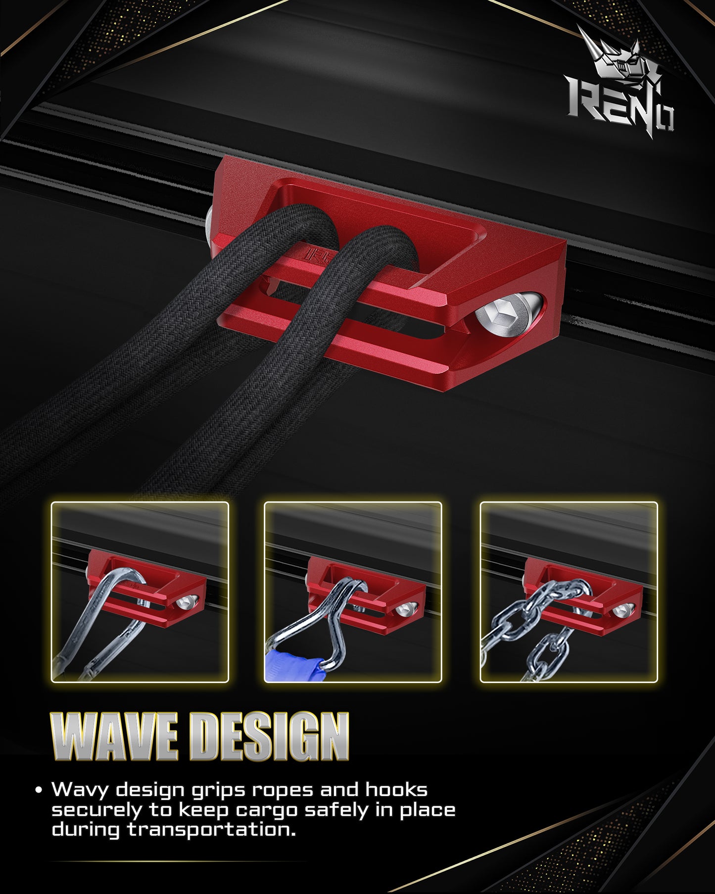 RENO Bed Rail Cleats, Truck Tie Down Anchors For Tacoma Tundra Gladiator (Black/Red, 2pcs)