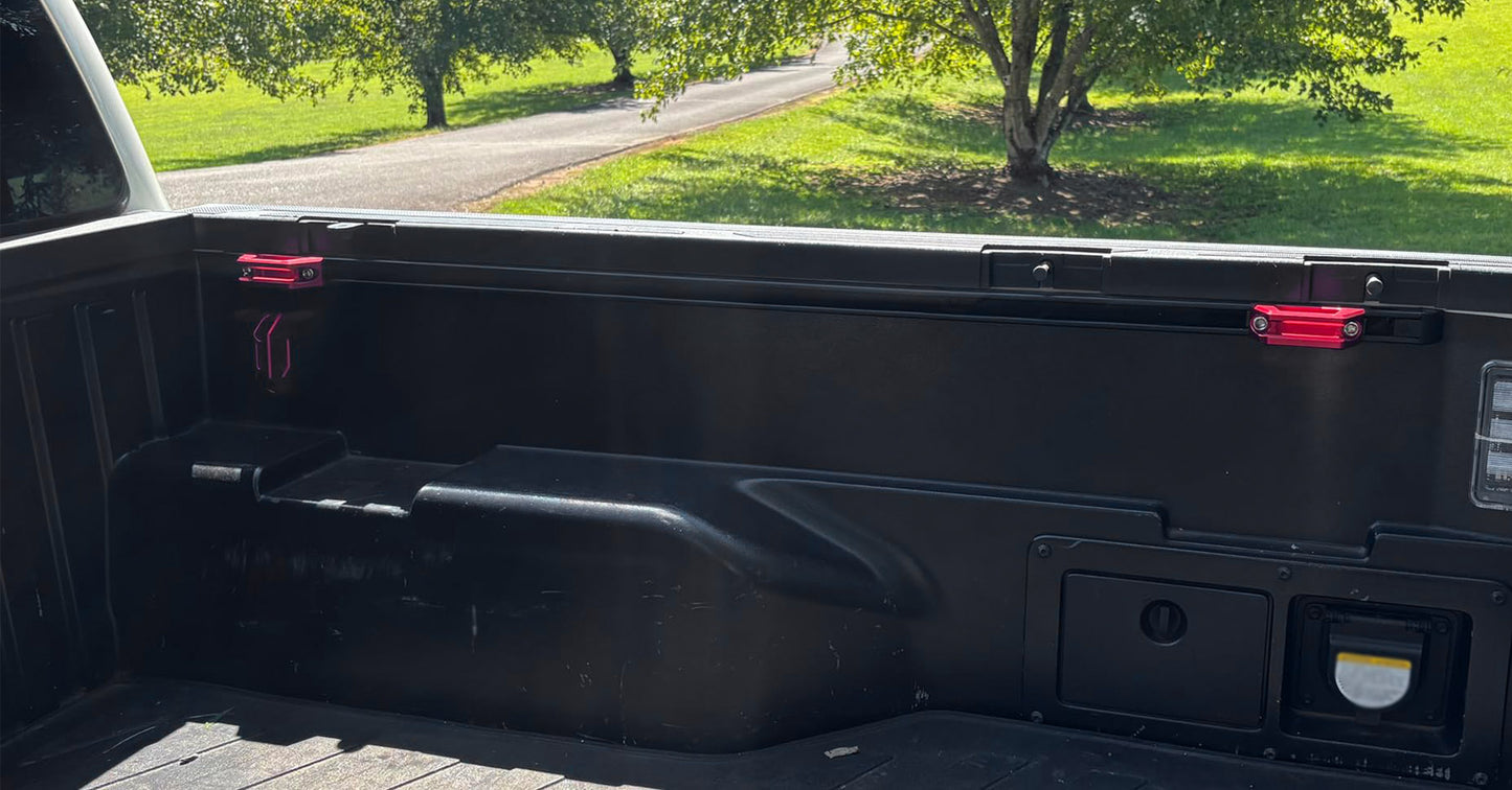 RENO Bed Rail Cleats, Truck Tie Down Anchors For Tacoma Tundra Gladiator (Black/Red/Silver, 2pcs)