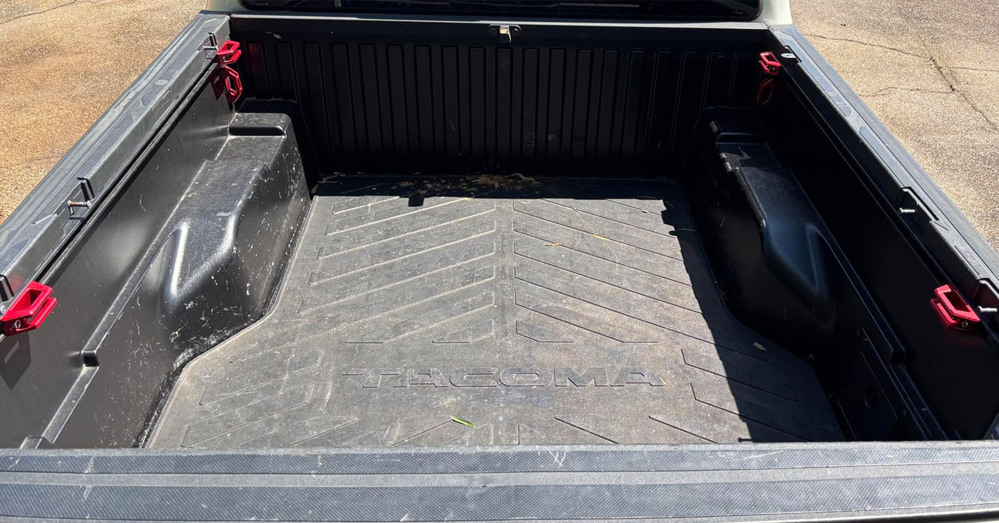 RENO Bed Rail Cleats, Truck Tie Down Anchors For Tacoma Tundra Gladiator (Black/Red/Silver, 2pcs)