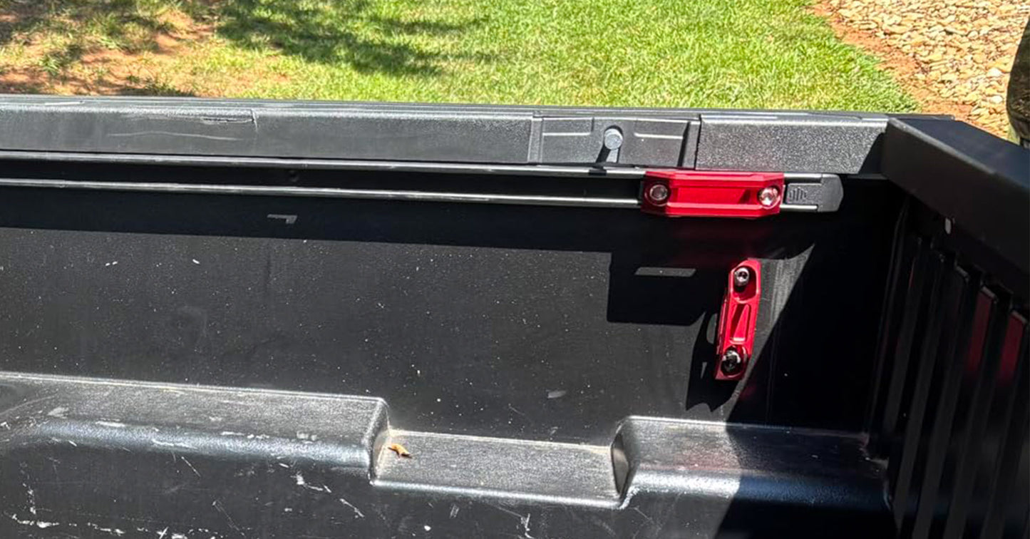 RENO Tie Down Hooks, Trailer Bed Tie Down Anchors Compatible with 2007-2025 Tundra / 2005-2026 Tacoma / 2023-2025 Sequoia, Replaces OEM 663120C010, 66312-0C010 (Aluminium, Black/Red/Silver, 2PCS)