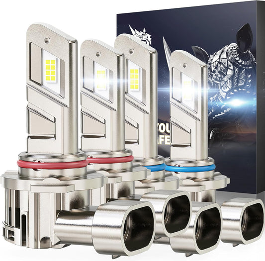 RENO 9005 9006 LED Headlight Bulbs Built-in Cooling Fan 6500K White 60000LM IP68 2 Pcs