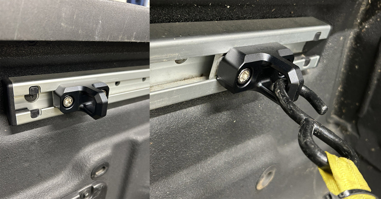 RENO Truck Bed Rail Cleats Tie Down Anchors Bed Rail Cleats For Tacoma Tundra Gladiator Small Size (Black/Red/Silver, 2pcs)