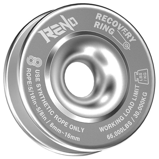 RENO Winch Snatch Recovery Ring, 7075 Aluminum, Silver, 1 Pack