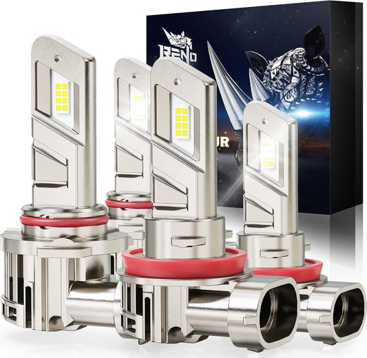 RENO 9005 H11 LED Headlight Bulbs Built-in Cooling Fan 6500K White 60000LM IP68 2 Pcs