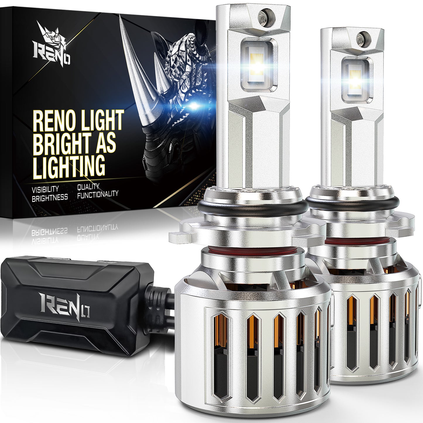RENO 9006 HB4 LED Bulb, 1200% Brighter, 6500K Cool White 52000LM, Mini Size 2 Pcs