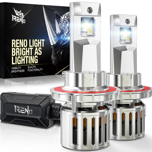 RENO H13 LED Bulb, 1200% Brighter, 6500K Cool White 58000LM, Mini Size 2 Pcs