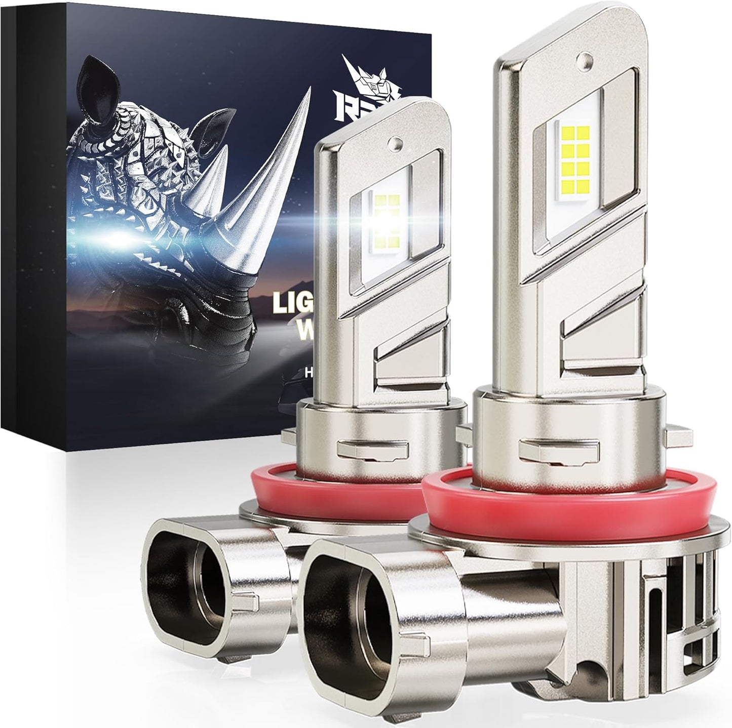 RENO H11/H8/H9/H16 LED Headlight Bulbs Built-in Cooling Fan 6500K White 40000LM IP68 2 Pcs