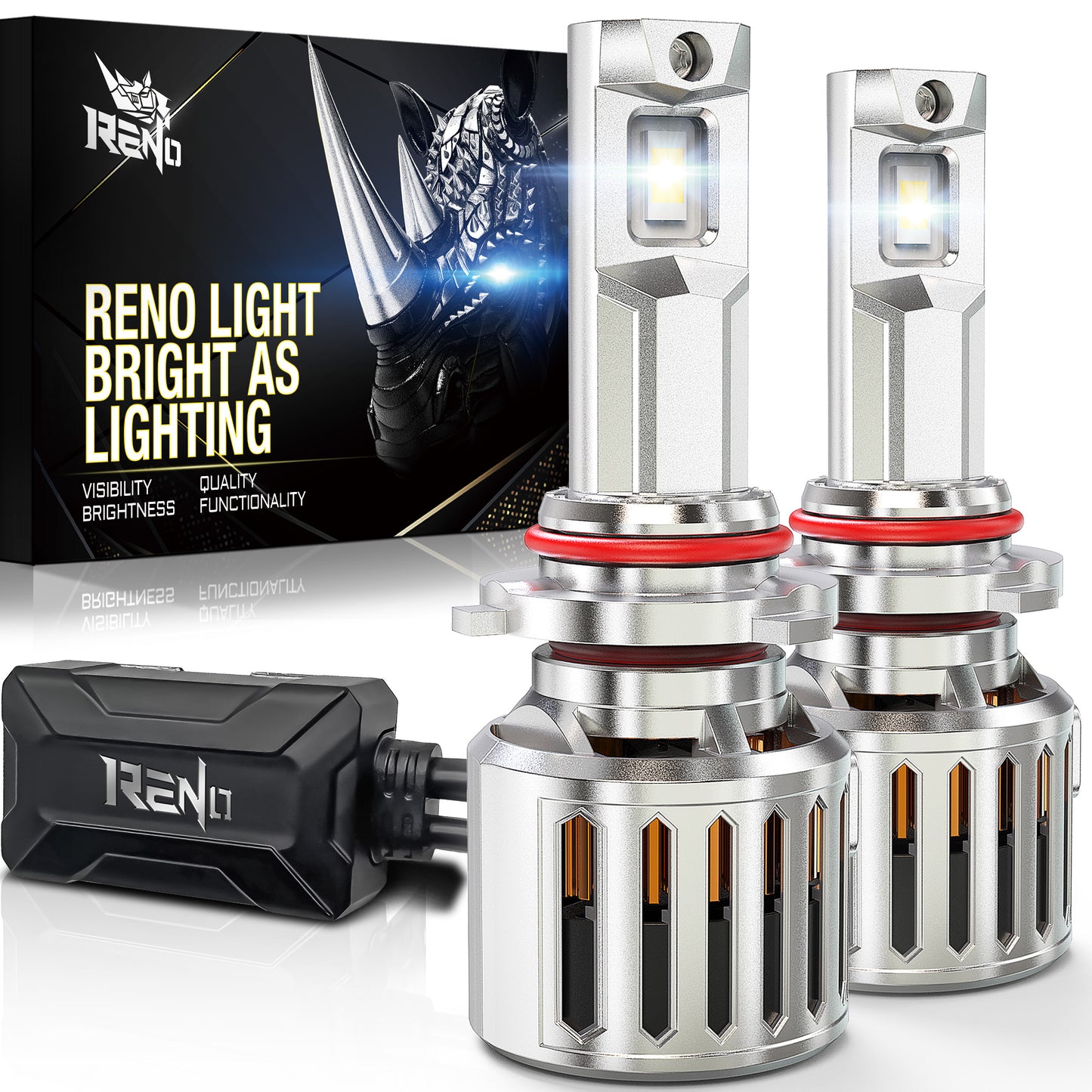 RENO 9005 HB3 LED Bulb, 1200% Brighter, 6500K Cool White 52000LM, Mini Size 2 Pcs