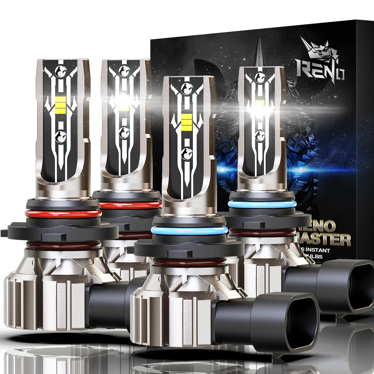 RENO 9005 9006 LED Bulb Combo, 6500K White 52000LM IP68 60W Fanless in Line 4 Pcs