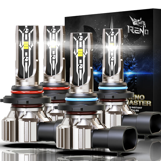 RENO 9005 9006 LED Bulb Combo, 6500K White 52000LM IP68 60W Fanless in Line 4 Pcs