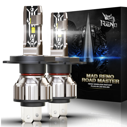 RENO H4/9003/HB2 LED Bulb, 6500K White 24000LM IP68 60W Fanless in Line 2 Pcs