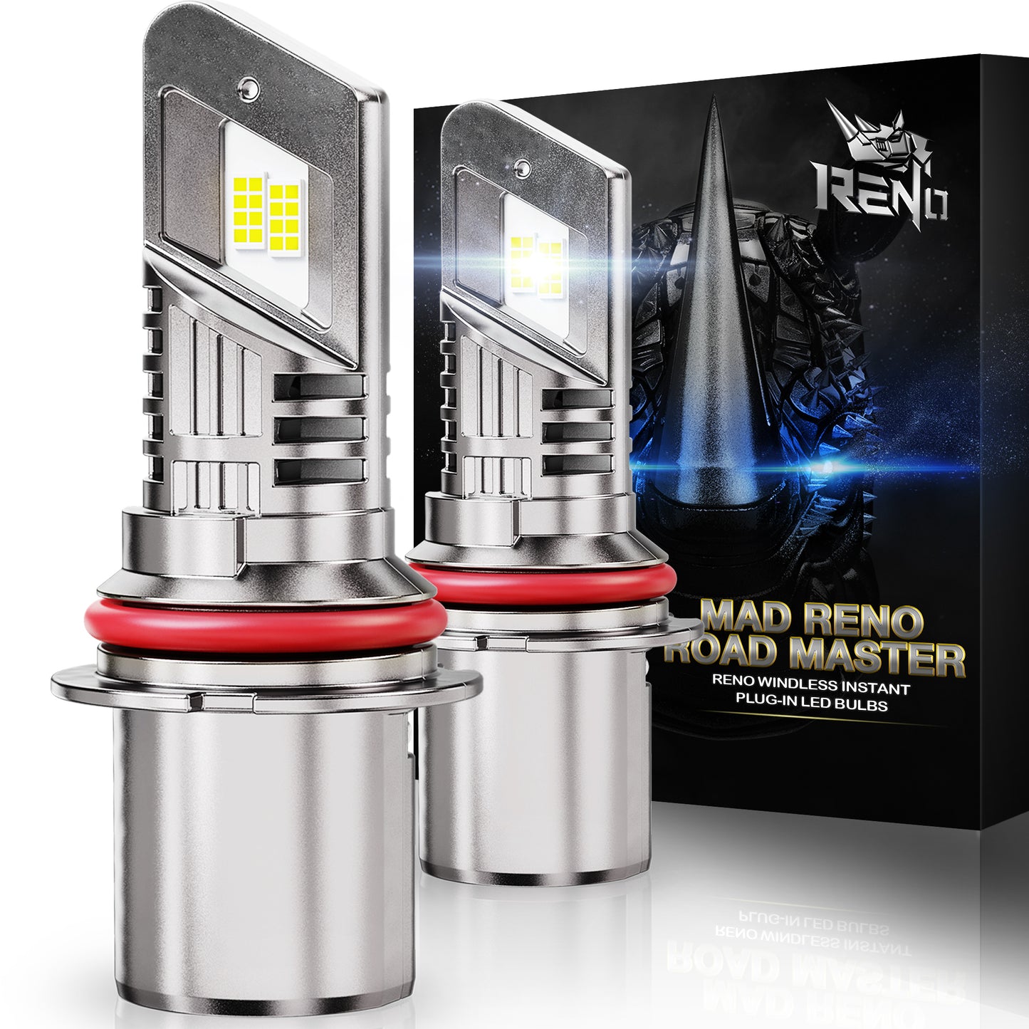 RENO 9007 LED Bulb, Cool Fan CANBUS Ready 1200% Brighter, 6500K Cool White 38000LM, Mini Size 2 Pcs