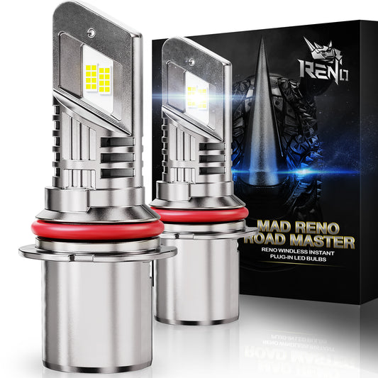 RENO 9007 LED Bulb, Cool Fan CANBUS Ready 1200% Brighter, 6500K Cool White 38000LM, Mini Size 2 Pcs