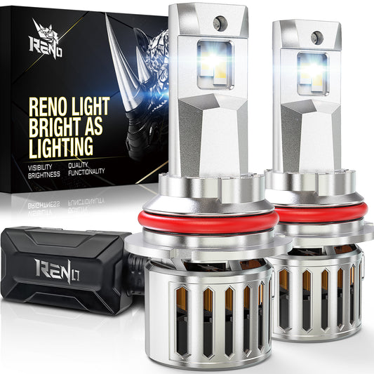 RENO 9007 LED Bulb, 1200% Brighter, 6500K Cool White 58000LM, Mini Size 2 Pcs