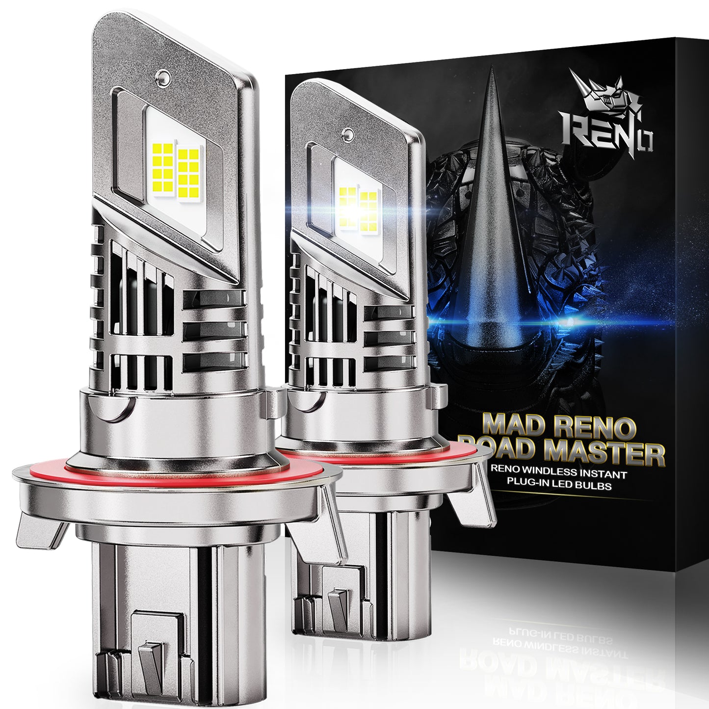 RENO H13 LED Bulb, Cool Fan CANBUS Ready 1200% Brighter, 6500K Cool White 38000LM, Mini Size 2 Pcs