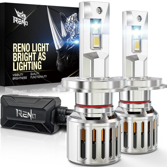 RENO H4/9003/HB2 LED Bulb, 1200% Brighter, 6500K Cool White 58000LM, Mini Size 2 Pcs