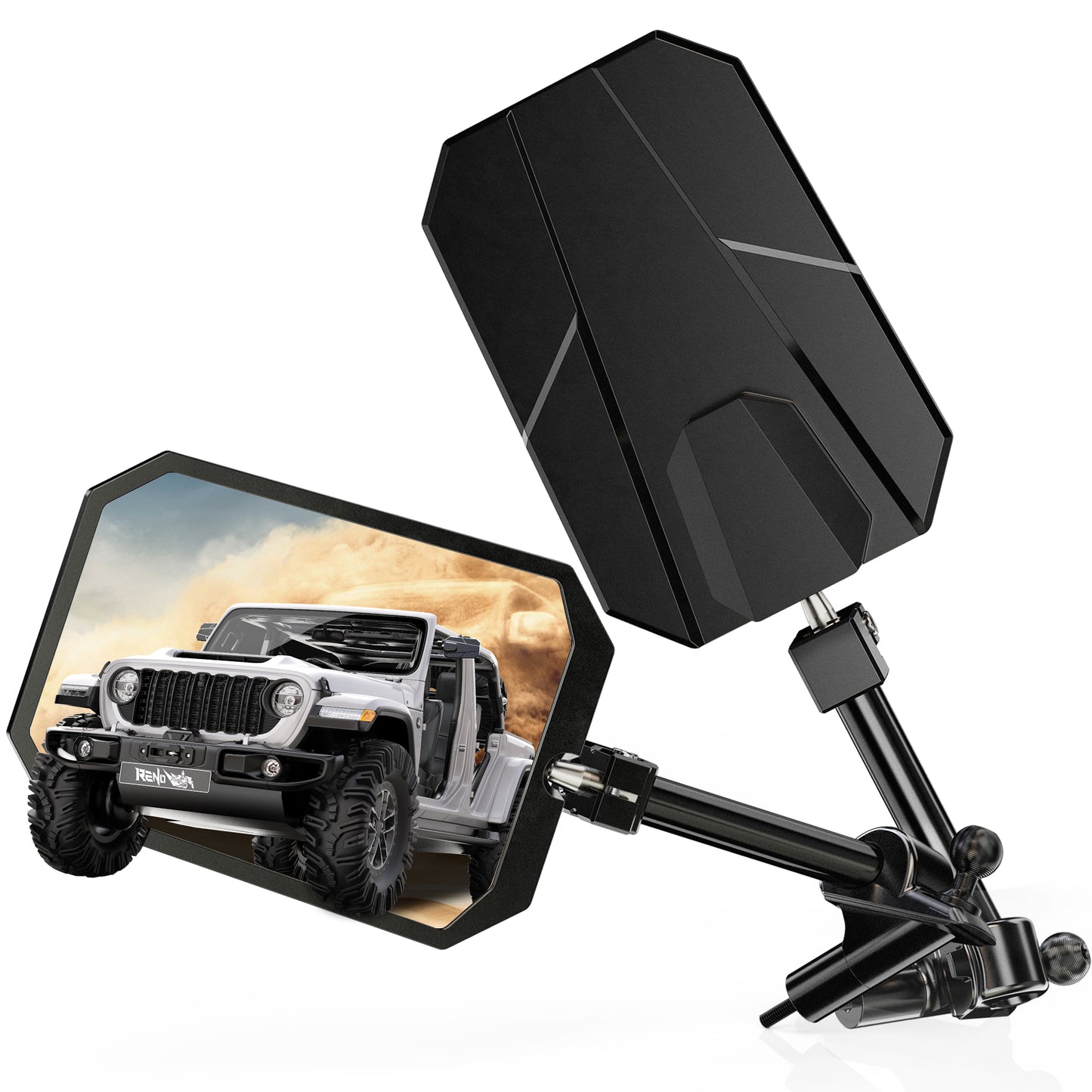 RENO Wrangler Mirrors Doors Off, CNC Aluminum Rear Heavy-Duty View Mirror with Ball Adapter Compatible with Wrangler JL/JLU & Gladiator JT (2 Pack/Set)