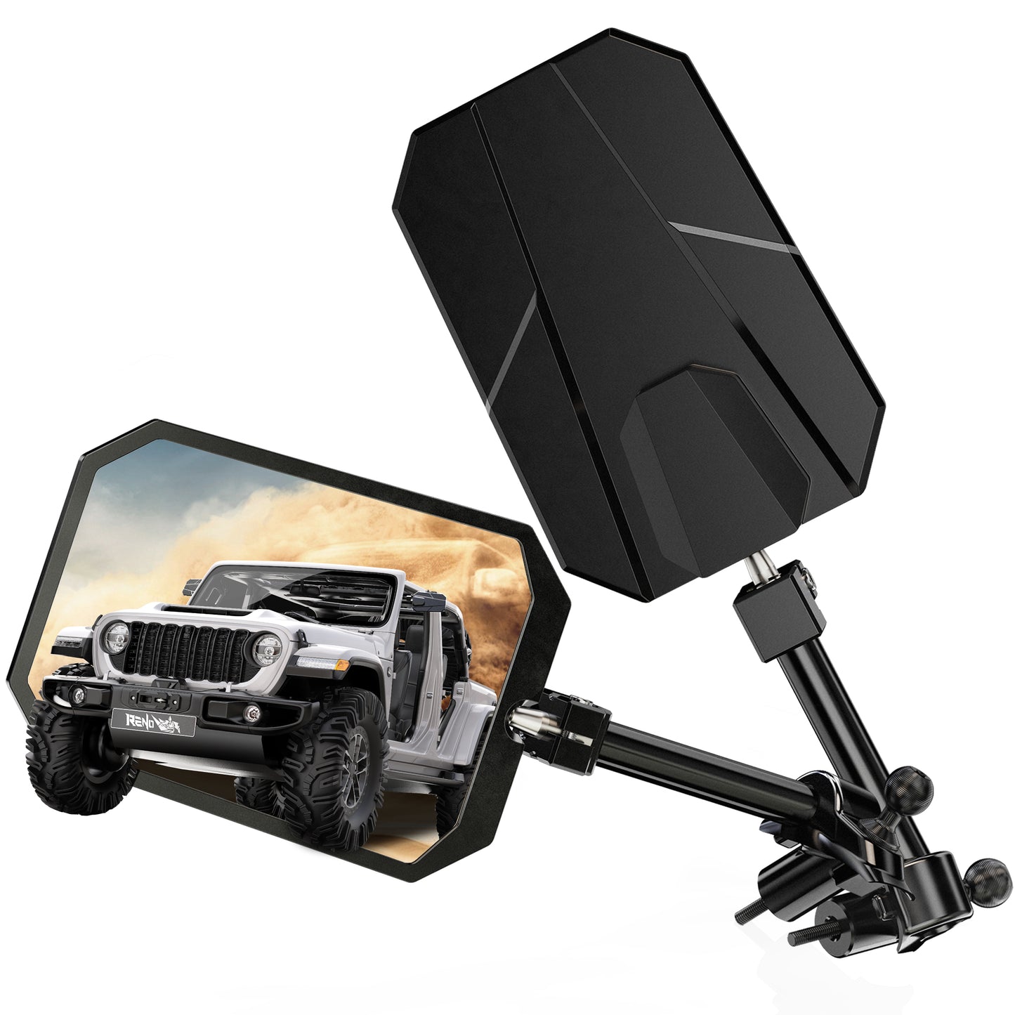 RENO Wrangler Mirrors Doors Off, CNC Aluminum Rear Heavy-Duty View Mirror with Ball Adapter Compatible with Wrangler JL/JLU & Gladiator JT (2 Pack/Set)