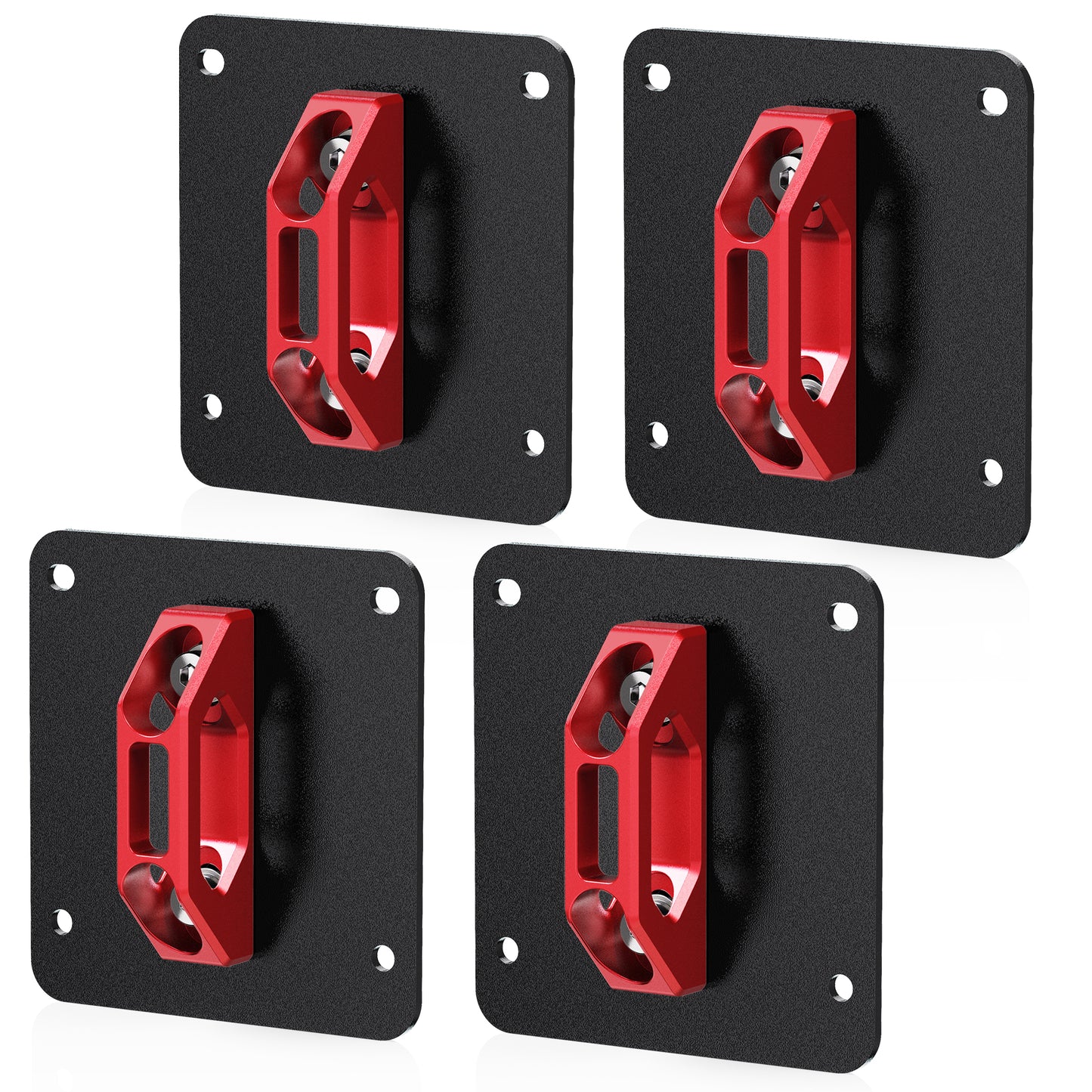 RENO Box Link Tie Down Anchors, Aluminum Cleats+304 Stainless Steel Plates Fits for 2015+ F150 F250 F350 Raptor / 2022+ F150 Lightning, Replace FL3Z-99000A64-B,FL3Z-9928408-AB (Black/Red/Silver, 4pcs)
