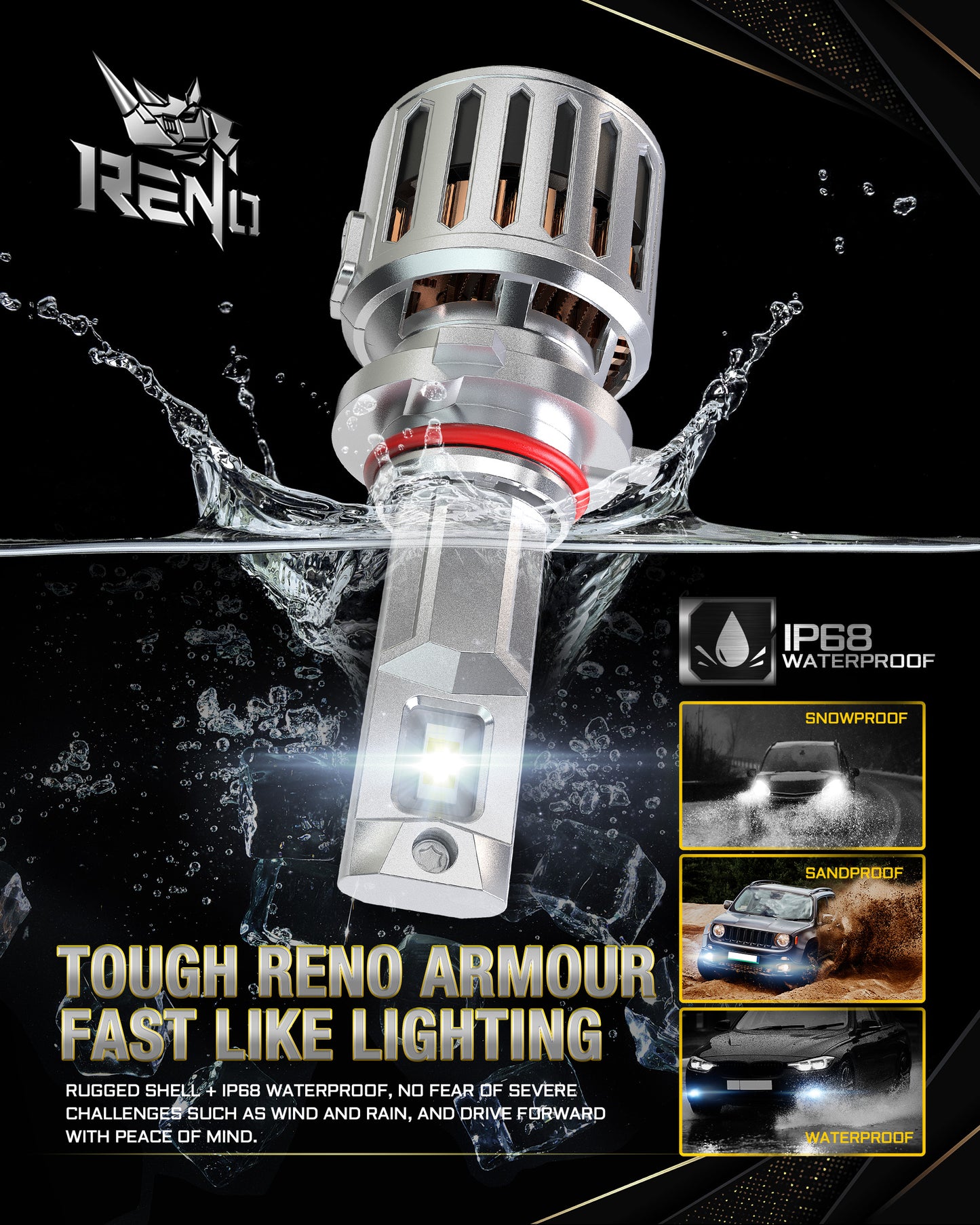 RENO 9005 HB3 LED Bulb, 1200% Brighter, 6500K Cool White 52000LM, Mini Size 2 Pcs