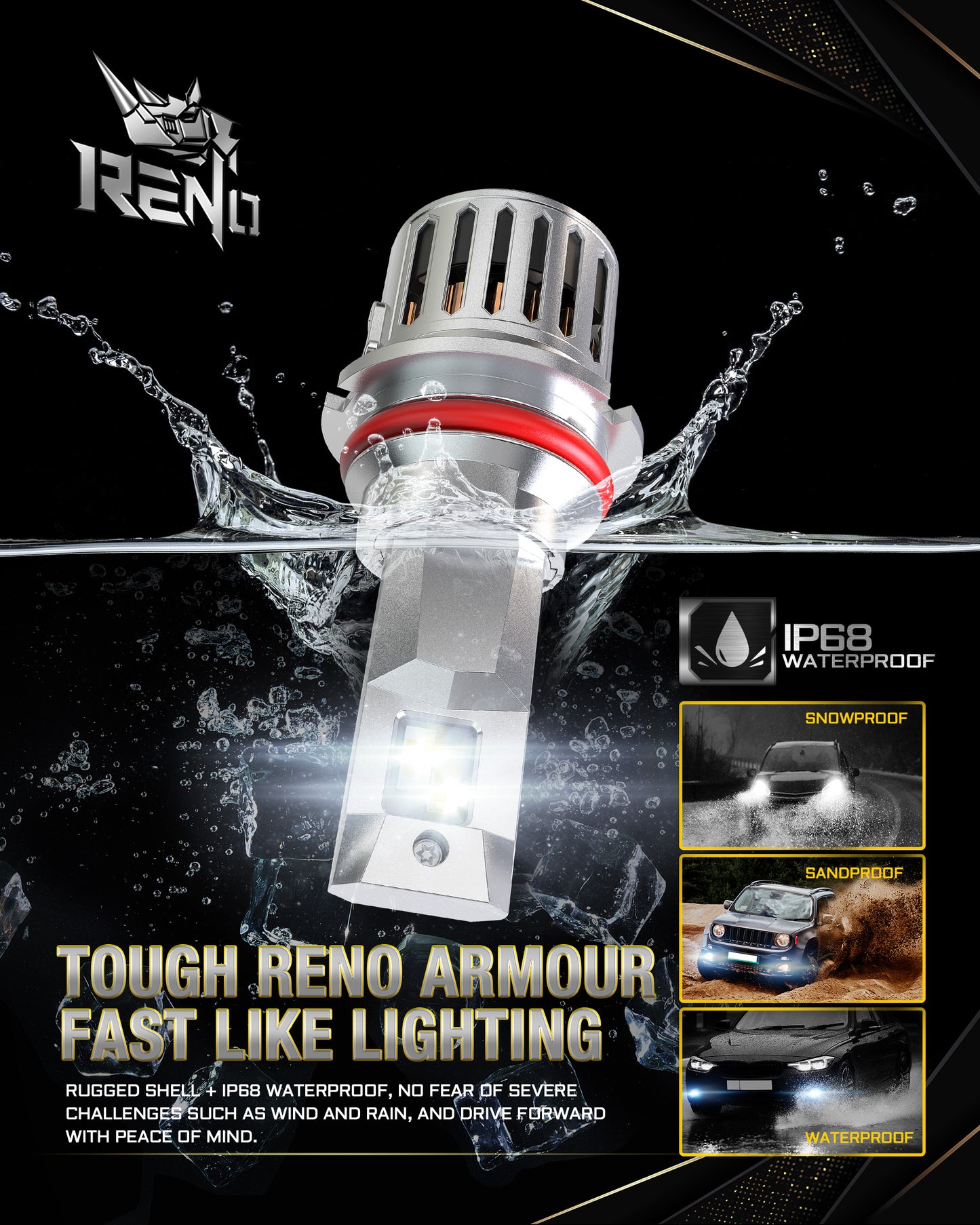 RENO 9007 LED Bulb, 1200% Brighter, 6500K Cool White 58000LM, Mini Size 2 Pcs