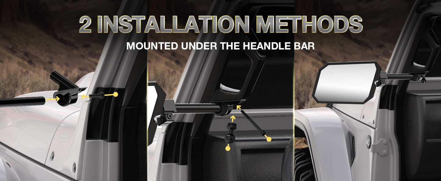RENO Wrangler Mirrors Doors Off, CNC Aluminum Rear Heavy-Duty View Mirror with Ball Adapter Compatible with Wrangler JL/JLU & Gladiator JT (2 Pack/Set)