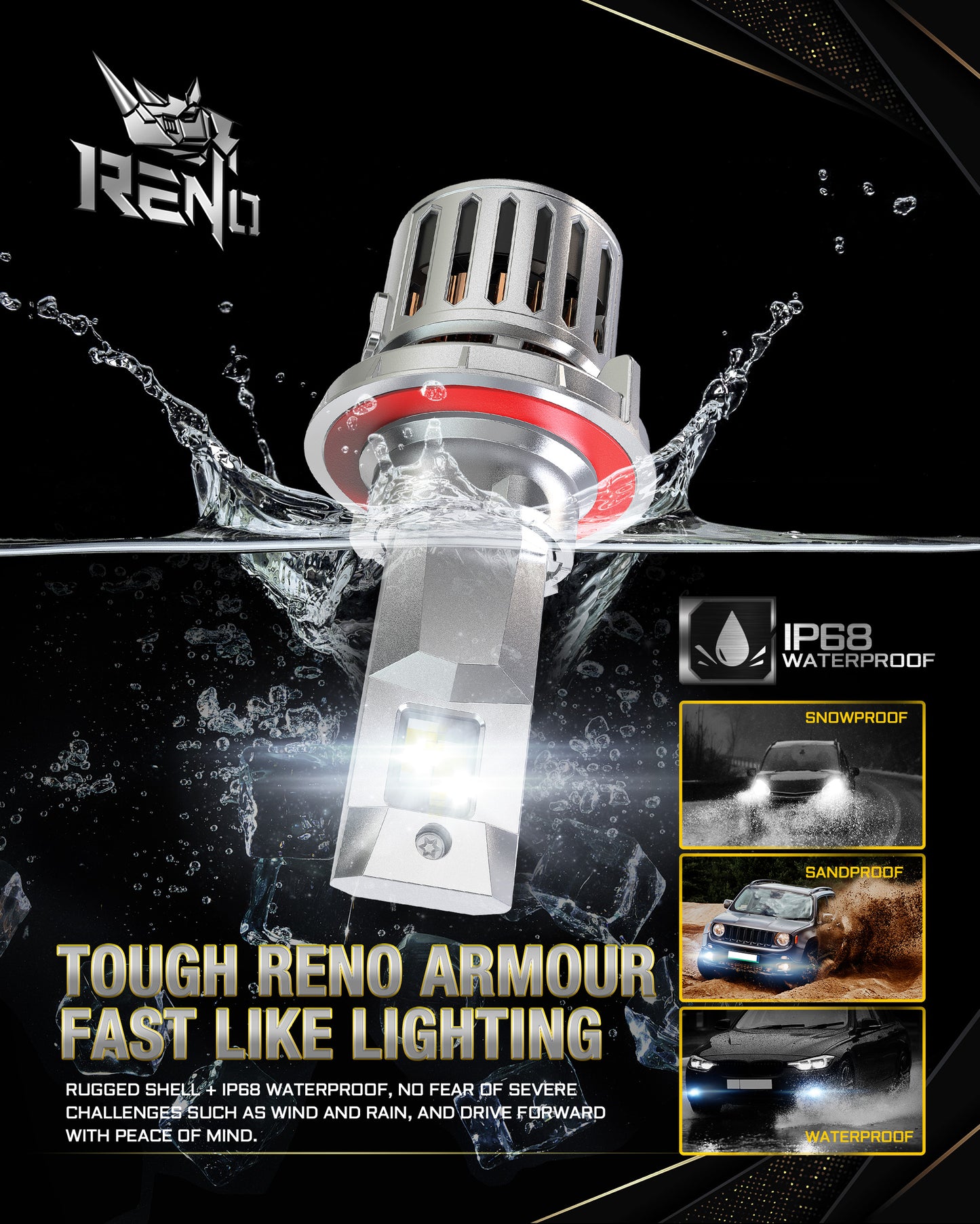 RENO H13 LED Bulb, 1200% Brighter, 6500K Cool White 58000LM, Mini Size 2 Pcs