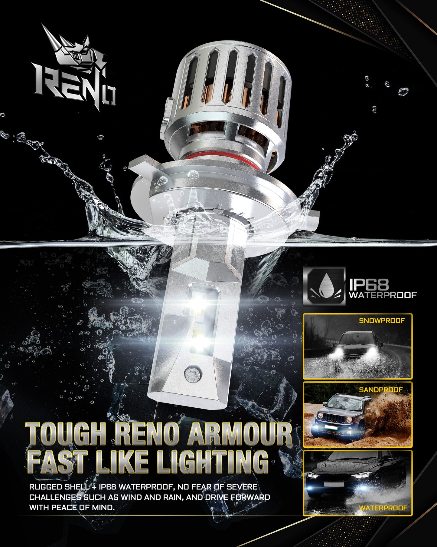 RENO H4/9003/HB2 LED Bulb, 1200% Brighter, 6500K Cool White 58000LM, Mini Size 2 Pcs