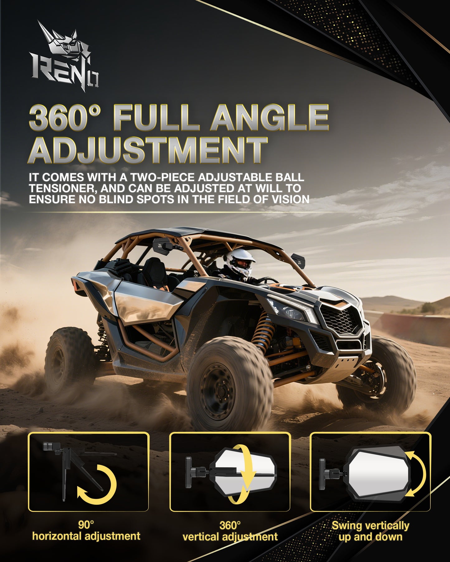 RENO UTV Side Mirrors, Compatible with 2017-2025 Maverick X3 Max Xds Xrs Xmr Xrc Turbo RR, OEM Replace #715002898 (Black, Pack of 2)