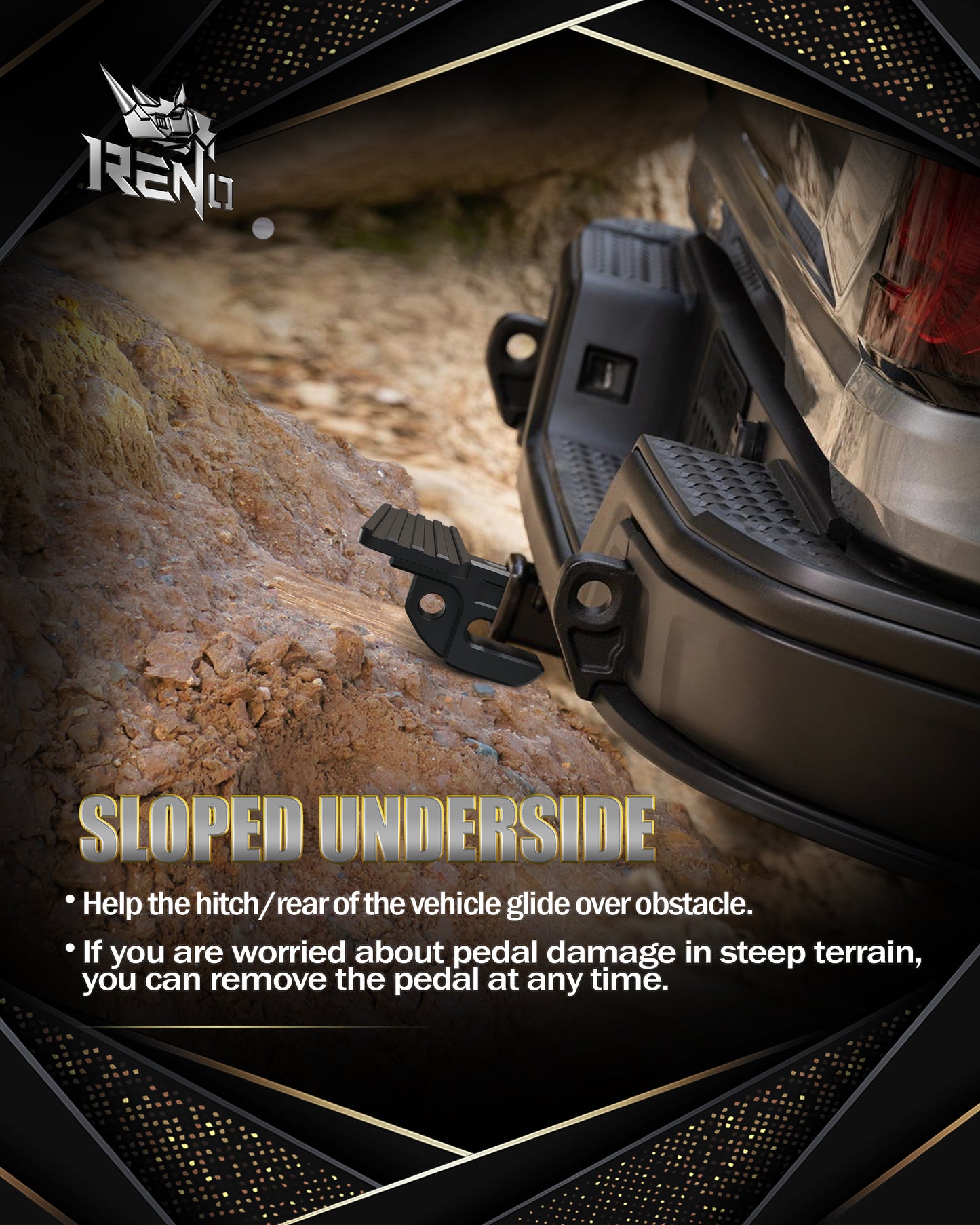 RENO Bumper Step with Hitch Slider, 2" Receiver Hitch Slider Skid Protection