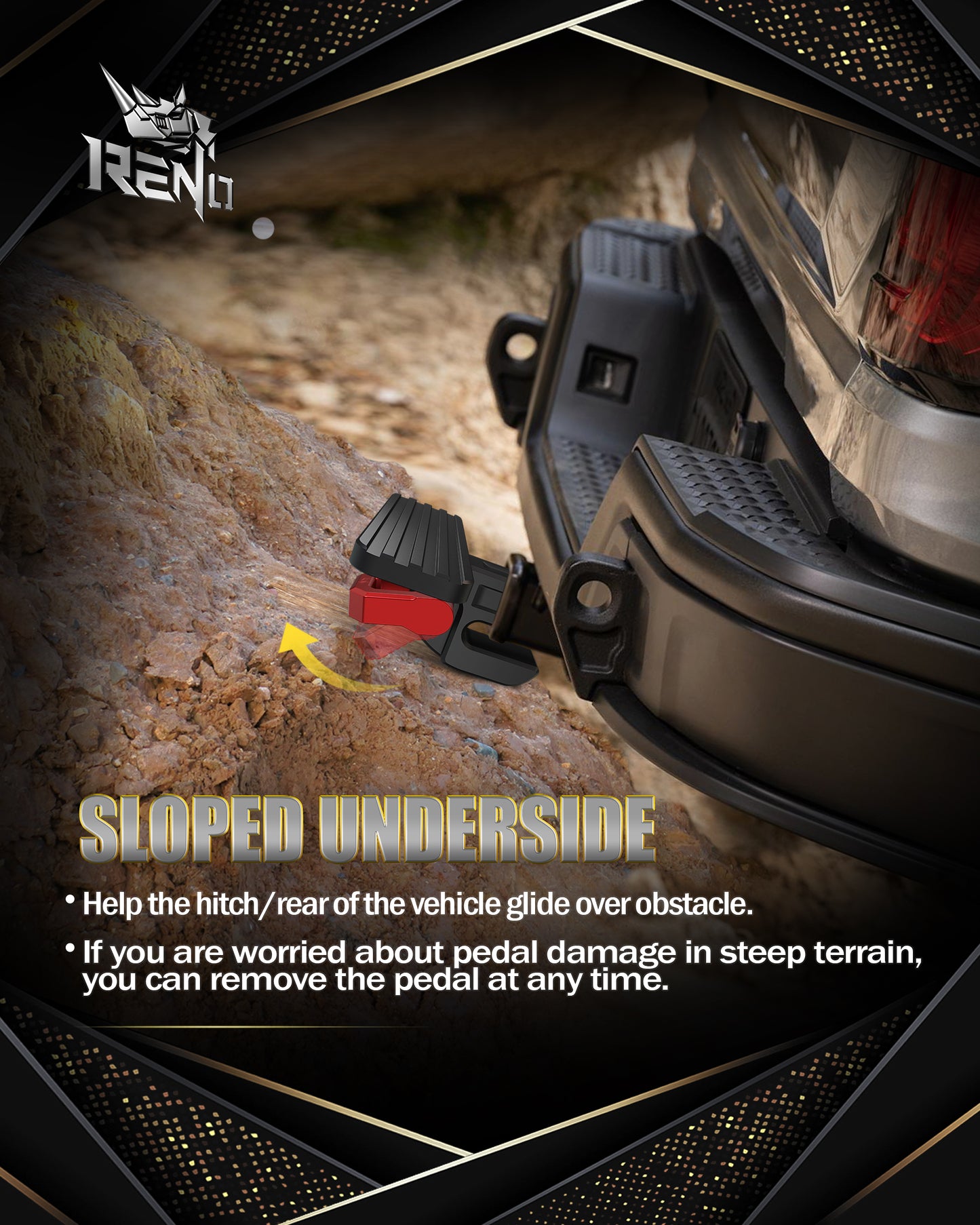 RENO Bumper Step with Hitch Slider, 2" Receiver Hitch Slider Skid Protection